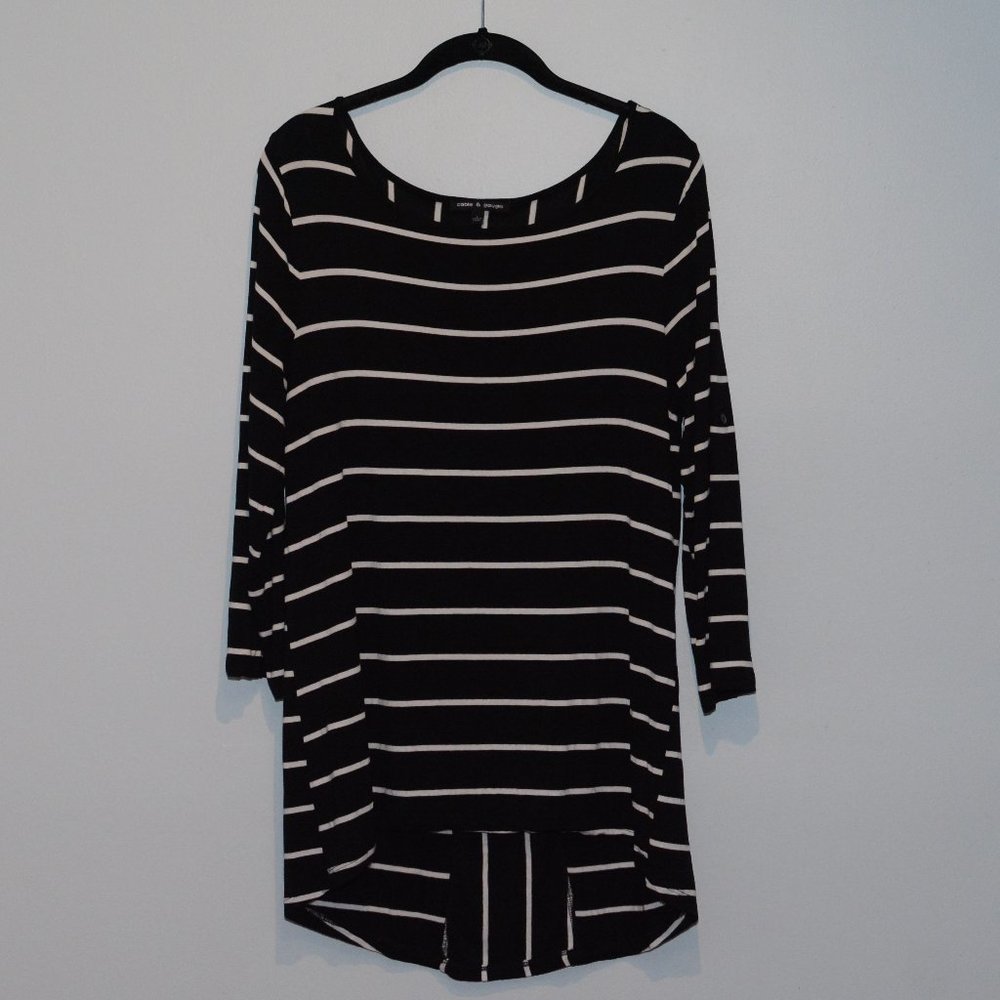 Cable & Gauge Black/White Stripe 3/4 Sleeve Top L